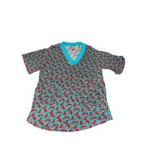 Natural Life V Neck Boho Dress Womens Medium Blue Floral Pockets Mini Tunic